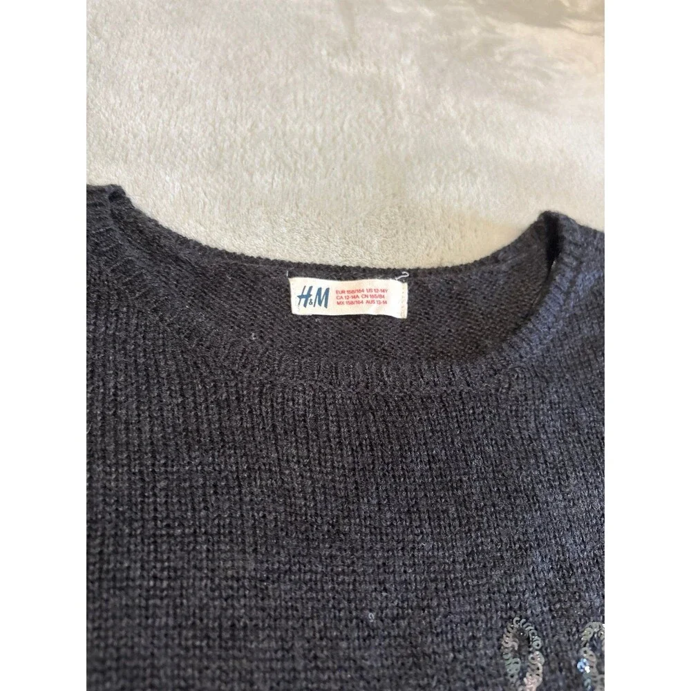 School girls black crewneck sweater long sleeve knit sparkle glitter acrylic